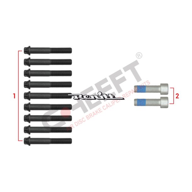 Bolts&aelig;t for bremsekaliber 9 stk. M14 x 1,5 x 90 mm / 2 stk.  M16 x 1,5 x 55 mm